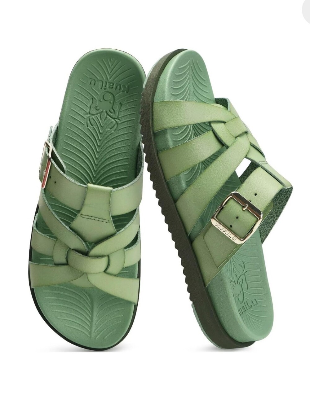Kuailu Green Faux Leather Gladiator Recovery Sandals Size 8